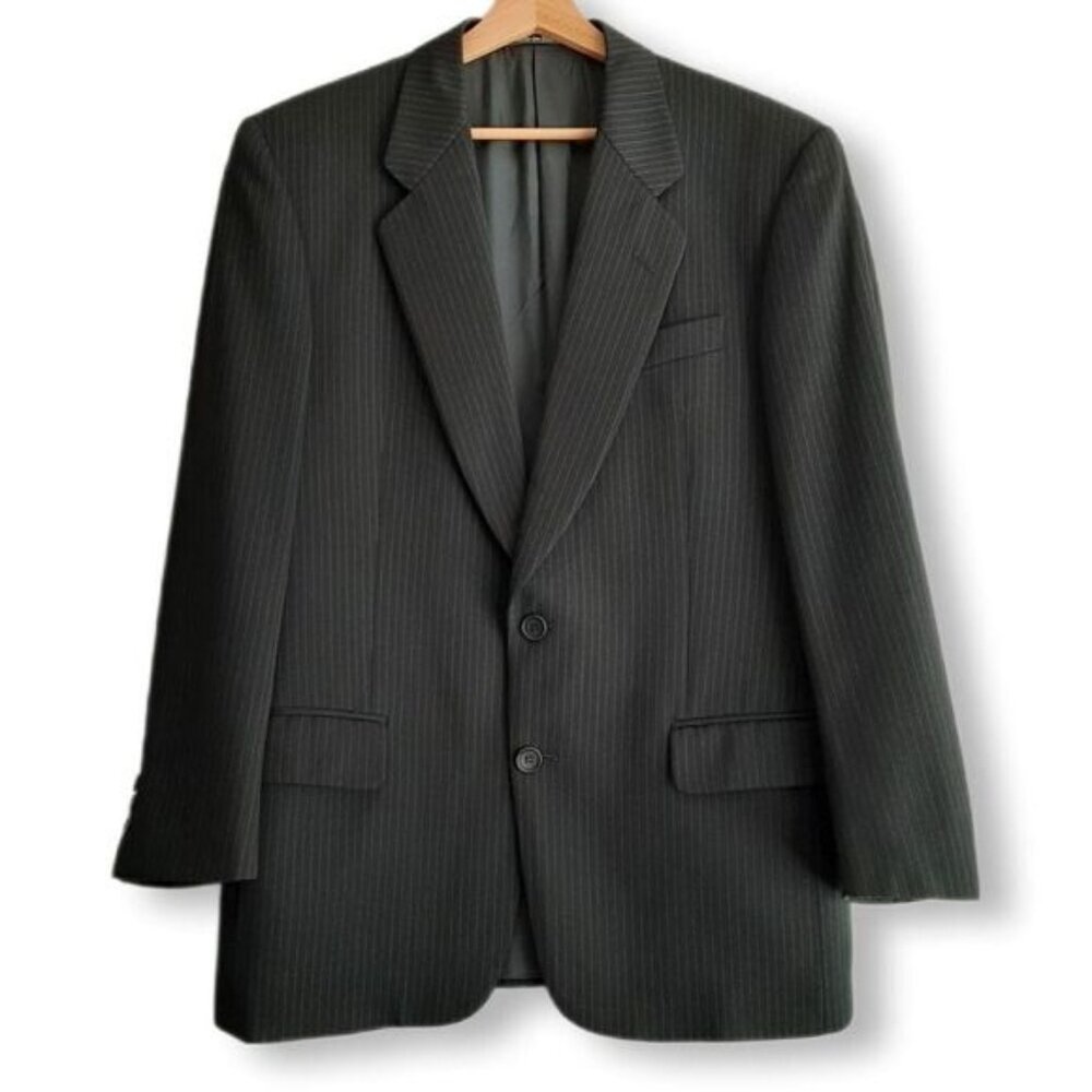 CALVIN KLEIN Italy Wool Blend Blazer Jacket Pin-Stripe Black Men's Sz 40 S
